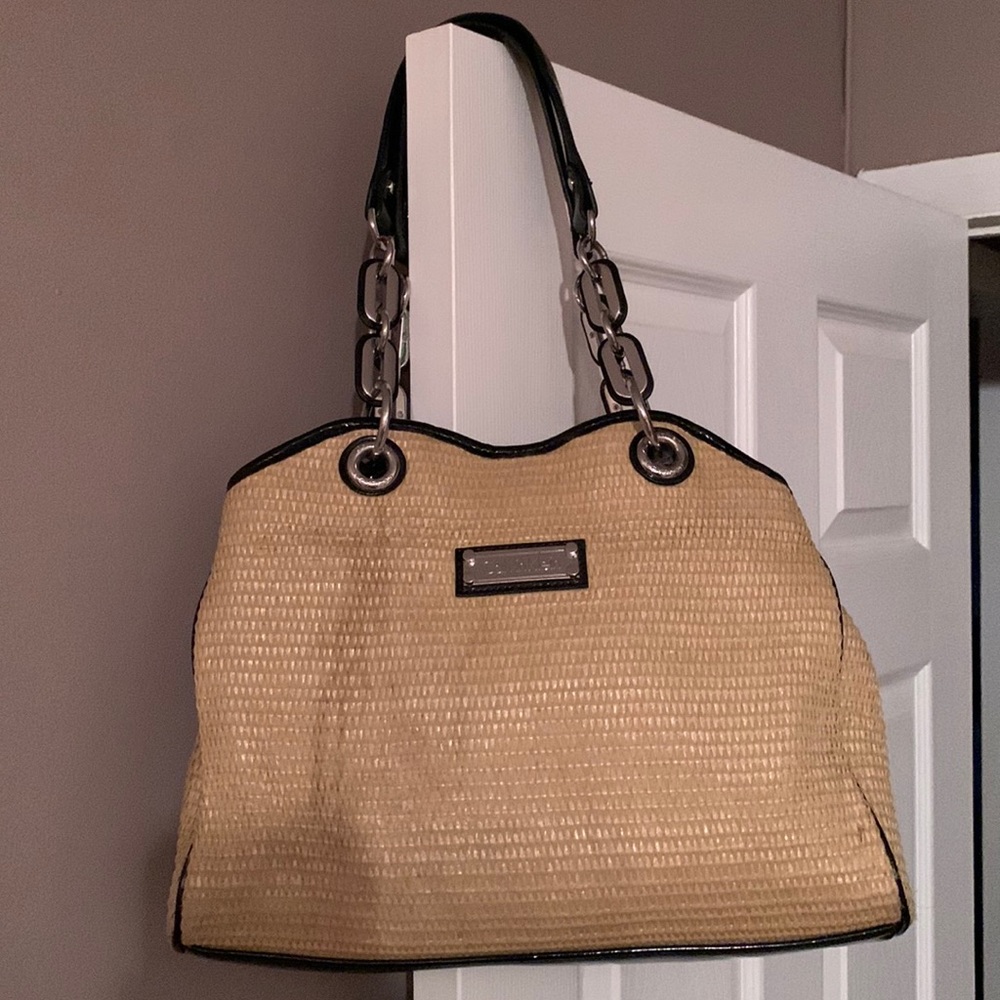 Calvin Klein Straw Purse with Patent Leather Trim